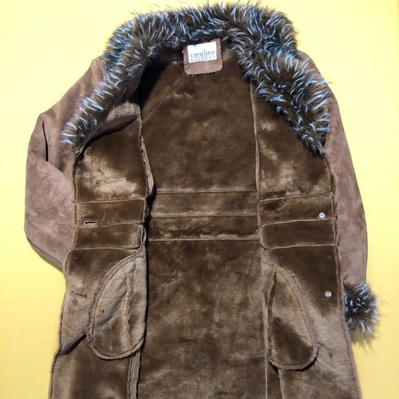 Carolina Colours Womens Size M Tan Genuine Suede Leather Faux Fur Shearling Coat - Picture 8 of 12